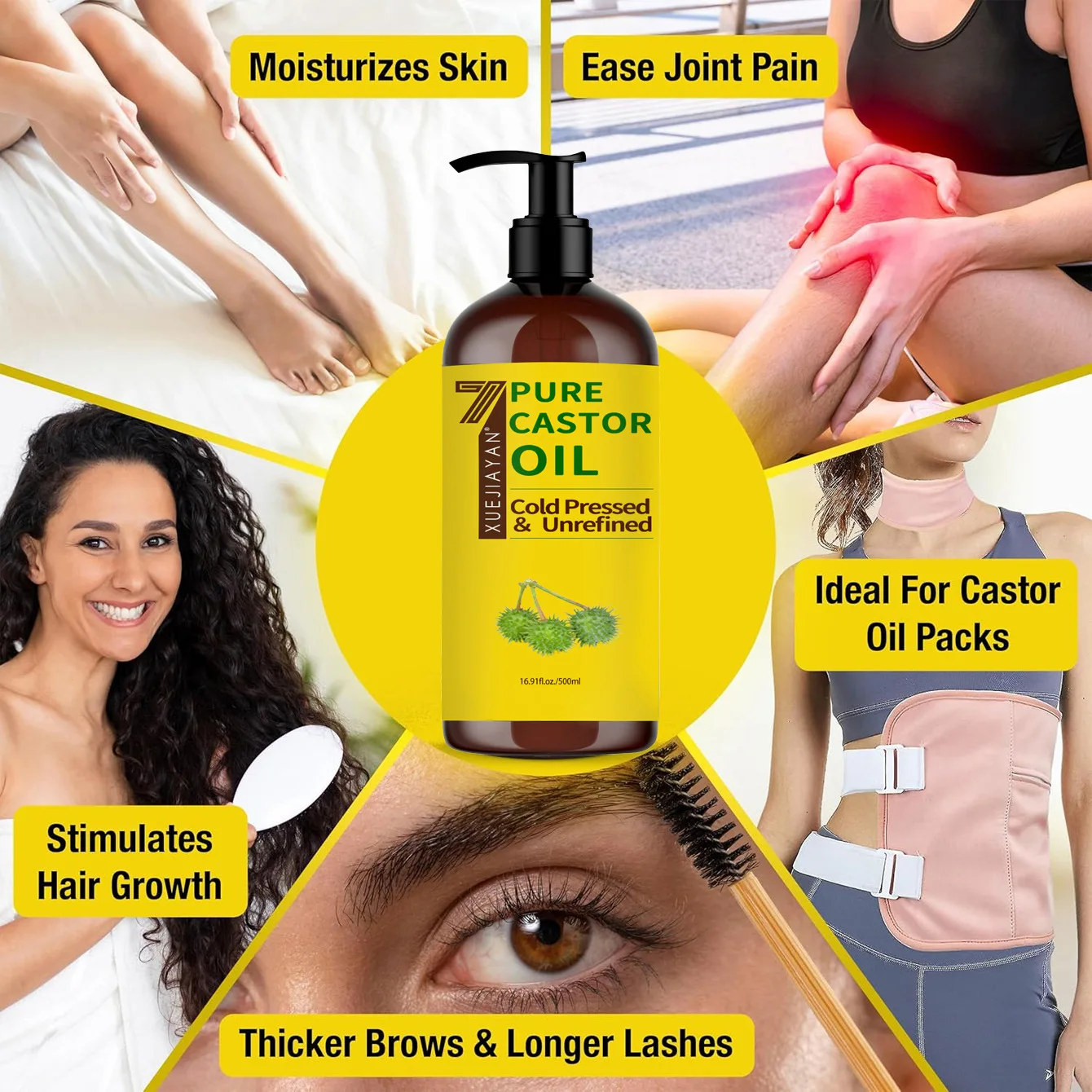 Huile de ricin 100 % pure pour la croissance des cils et des sourcils - Huile transporteuse pour huiles essentielles, aromathérapie et massage 3
