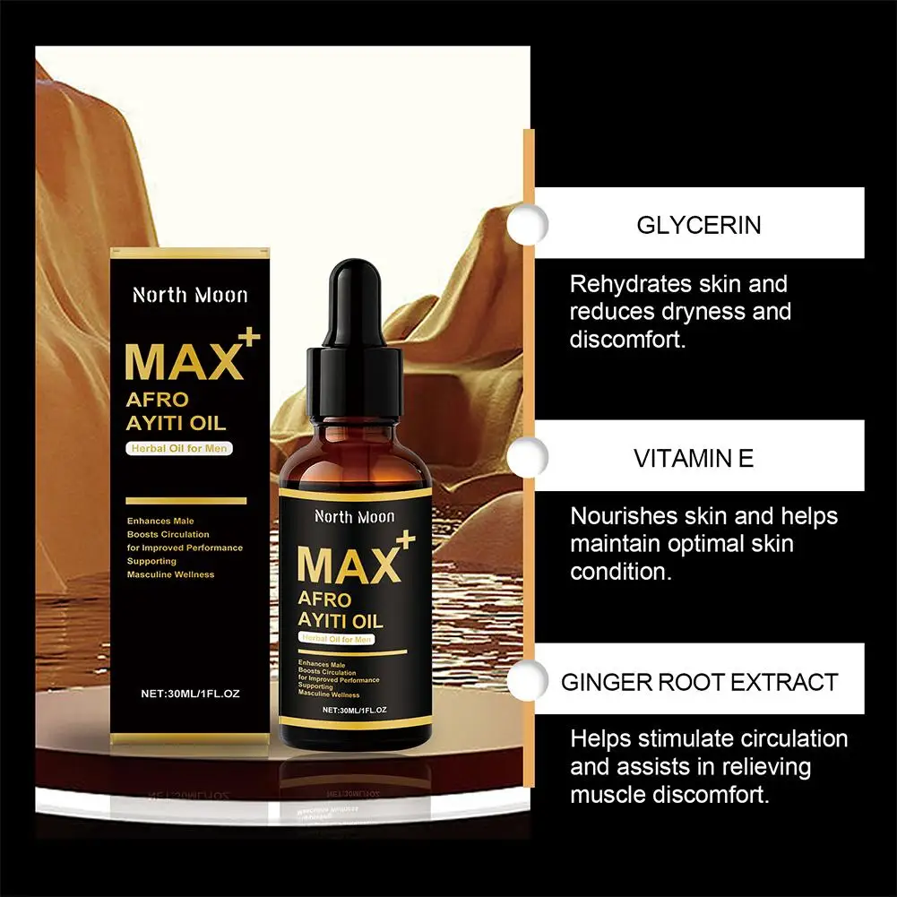 Huile Ayi africaine à base de plantes naturelles pour hommes, 30ml, huile MAX + AFRO AYITI, huile essentielle de Massage corporel masculin 2