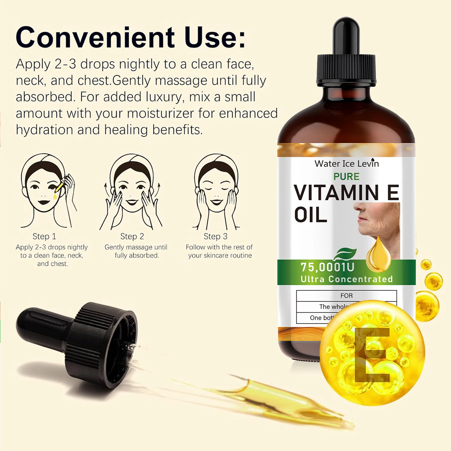 Huile essentielle naturelle de vitamine E, 100ml, pour Massage, soins de la peau, grattage, douche, visage, corps, ongles, cheveux, soins des cils universels 4