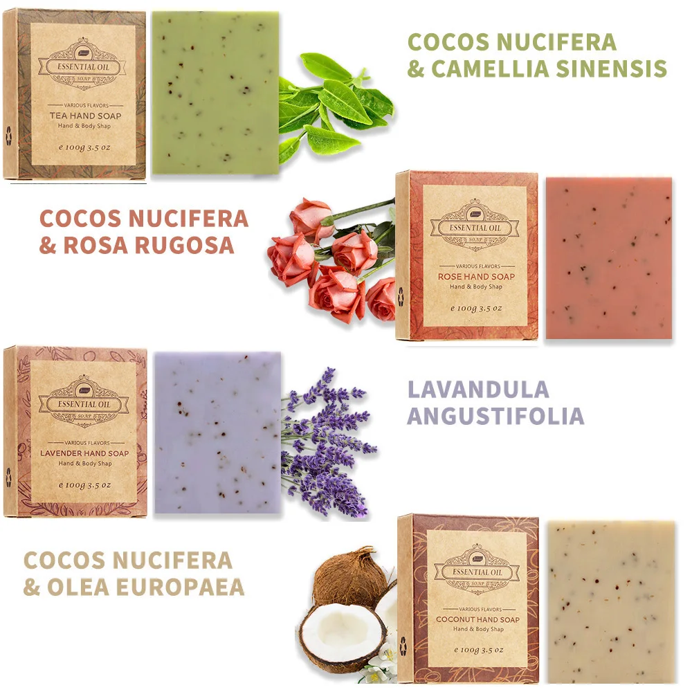 Lot de 4 savons givrés à la lavande - 4, huile essentielle de noix de coco et d'arbre à thé - Boîte en papier kraft pour cadeaux et expérience de voyage luxueuse 2