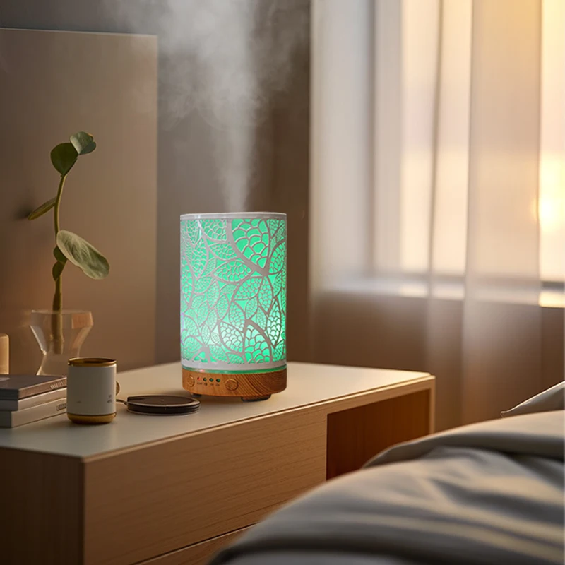 Diffuseur d'huile essentielle et d'arôme, 100ml, fonction de synchronisation, humidificateur d'air ultrasonique creux, appareil ménager intelligent avec lumière LED 4