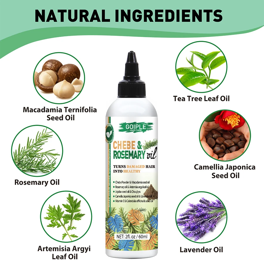 GOIPLE – huile essentielle de Chebe et de romarin, produit capillaire hydratant et nourrissant, favorise l'huile capillaire saine, après-shampooing lisse et brillant 4