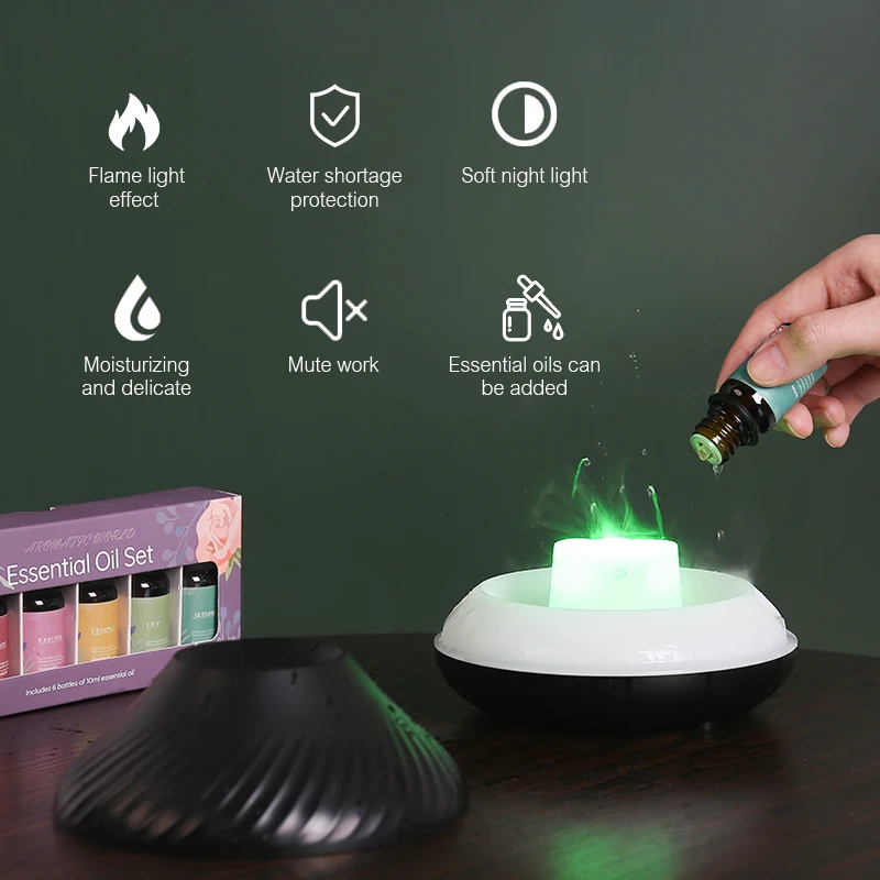 Kinscoter diffuseur d'arôme volcanique lampe à huile essentielle 130ml USB humidificateur d'air Portable avec veilleuse de flamme de couleur 4