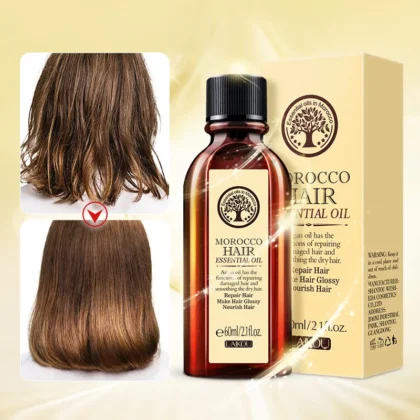 Huile essentielle d'argan Pure marocaine pour soins capillaires, 60ML, pour cheveux secs, produits de soins capillaires multifonctionnels pour femmes 1