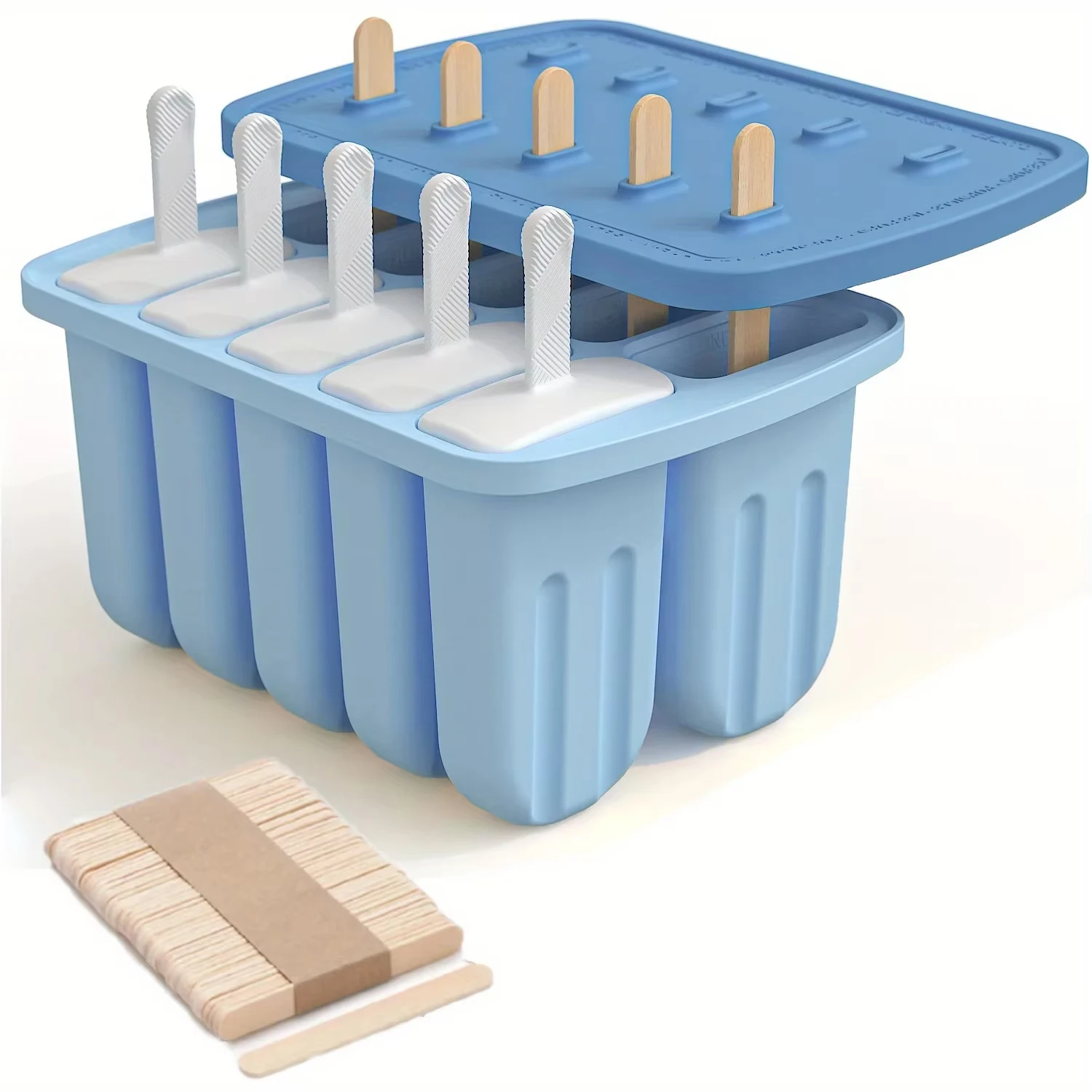 Moules à sucettes en Silicone à 10 cavités, grands moules à sucettes en Silicone, moule à glace avec 50 bâtons de Popsicle 1