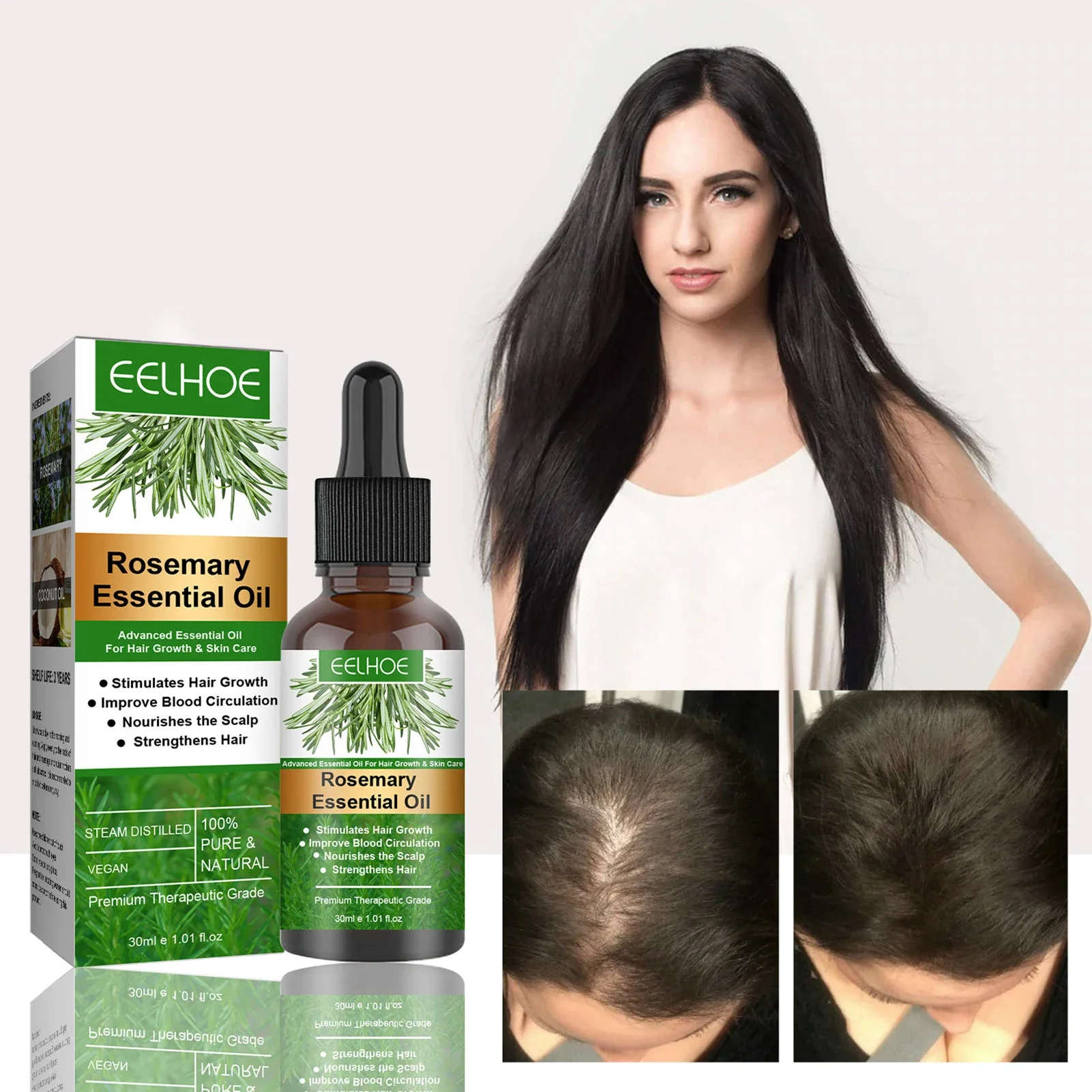 Huiles essentielles de romarin pour la croissance des cheveux, huiles essentielles naturelles pures de 30ML pour nourrir les cheveux brillants et sains 5
