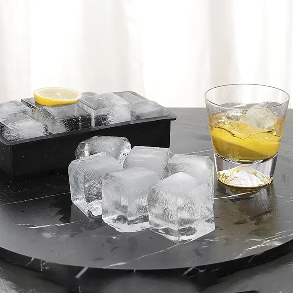 Plateau à glaçons en Silicone, moule de congélateur de boules de glace carré avec couvercle, 4/6/8 grilles pour whisky, Cocktail, café, accessoires 6