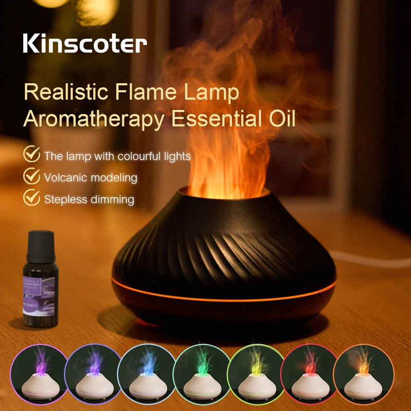 Kinscoter diffuseur d'arôme volcanique lampe à huile essentielle 130ml USB humidificateur d'air Portable avec veilleuse de flamme de couleur 1