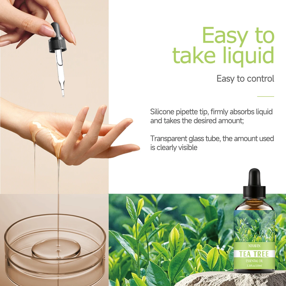 L'huile essentielle d'arbre à thé 30 ml/60 ml/100 ml convient à l'hydratation du visage, à l'hydratation, aux soins capillaires, aux soins de la peau et aux parfums 2