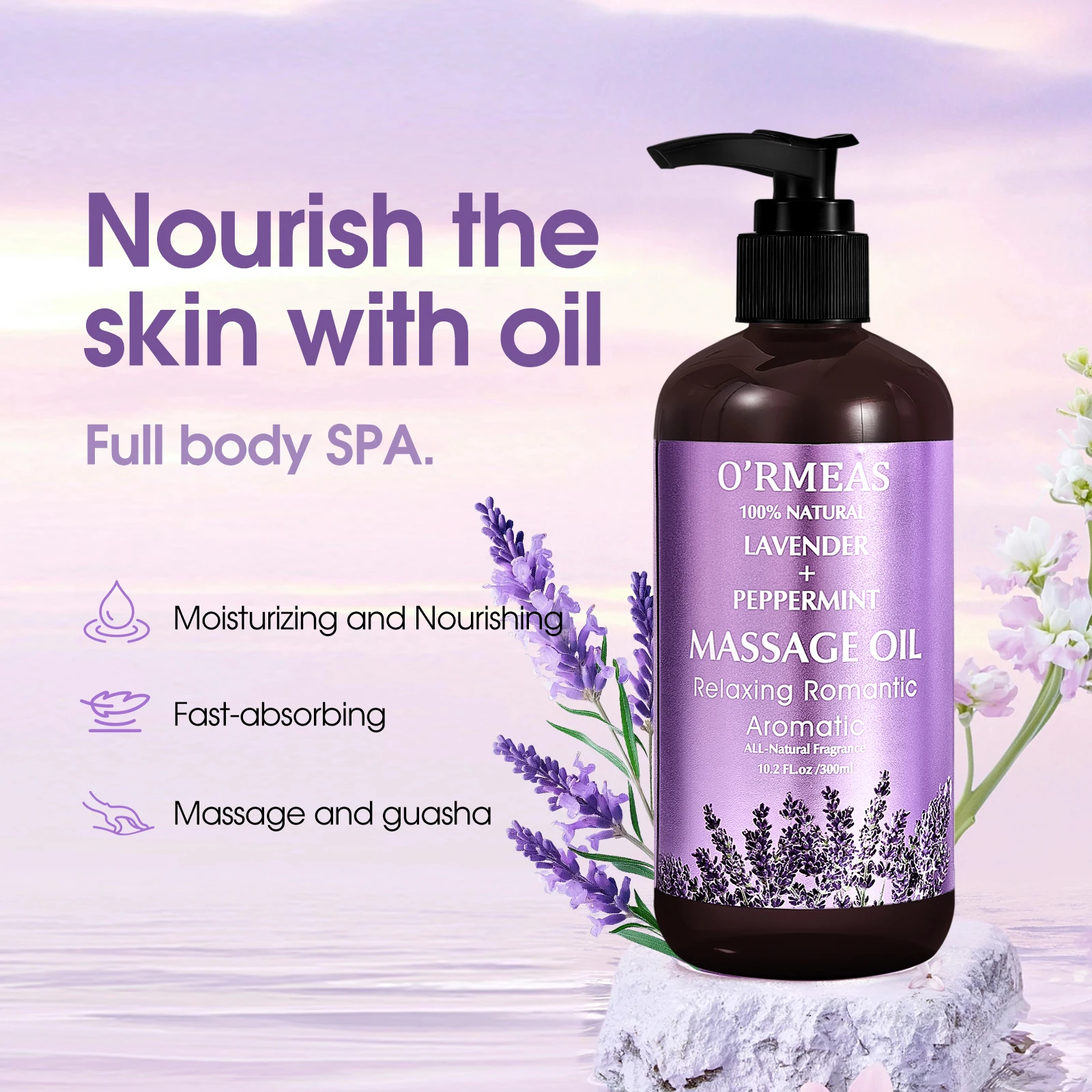 Huile corporelle de massage infusée à la lavande et à la menthe poivrée - Formule chauffante et hydratante pour hommes et femmes, 10,2 fl.oz 2