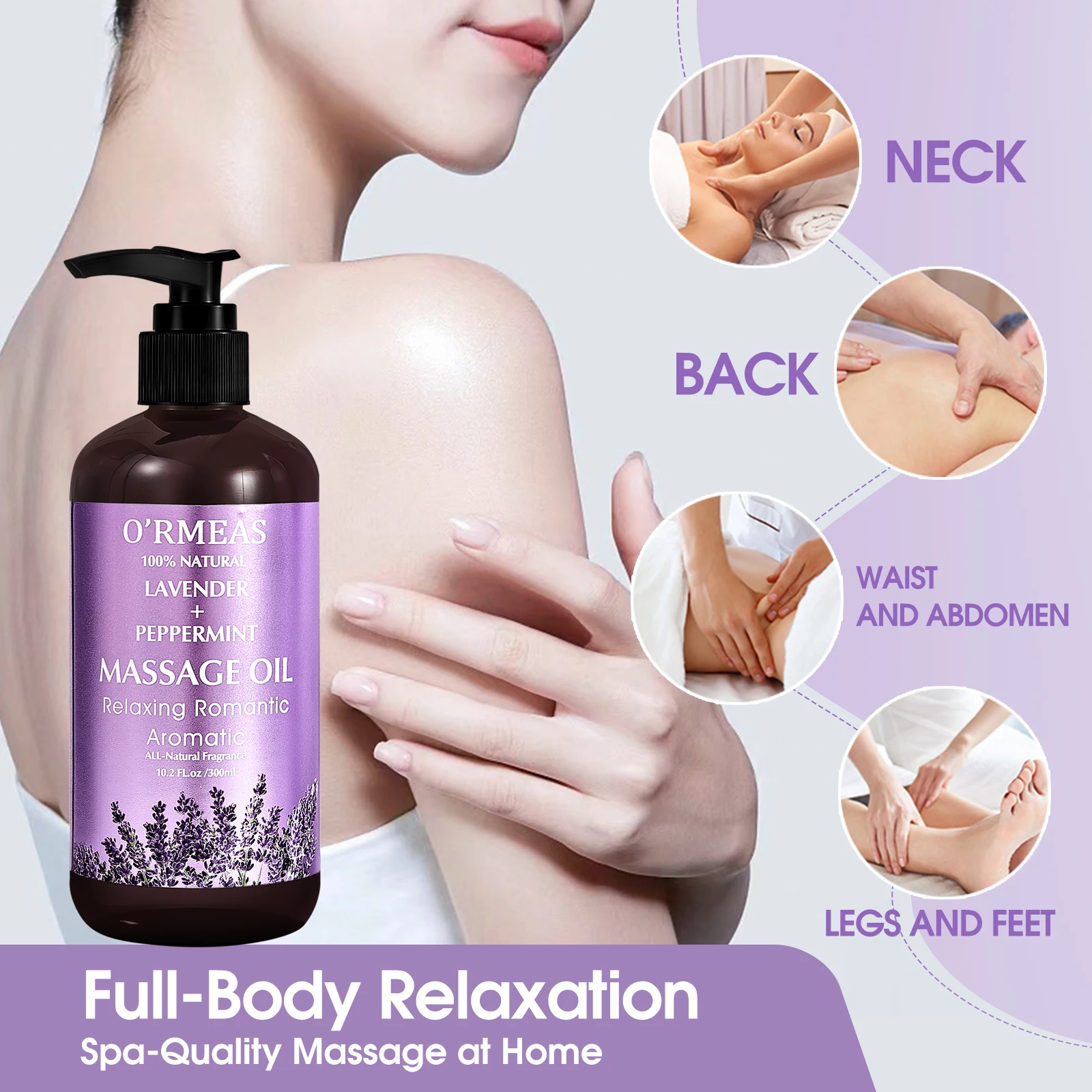 Huile corporelle de massage infusée à la lavande et à la menthe poivrée - Formule chauffante et hydratante pour hommes et femmes, 10,2 fl.oz 6