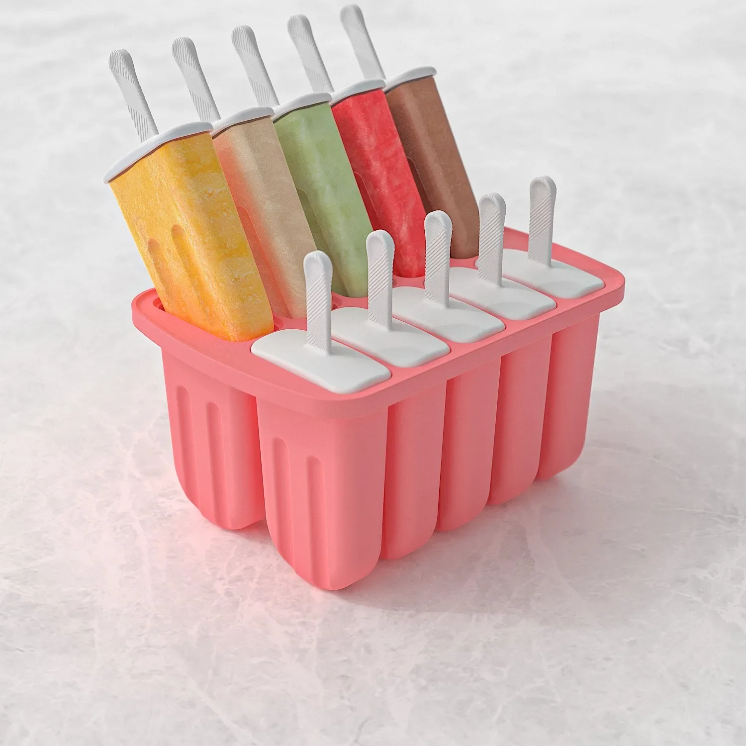 Moules à sucettes en Silicone à 10 cavités, grands moules à sucettes en Silicone, moule à glace avec 50 bâtons de Popsicle 2