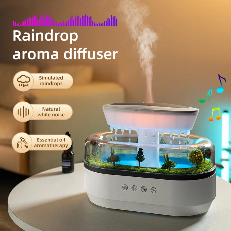 Humidificateur d'arôme goutte de pluie humidificateur d'air lumière colorée bruit blanc diffuseur d'huile essentielle diffuseur de parfum à ultrasons pour la maison 1