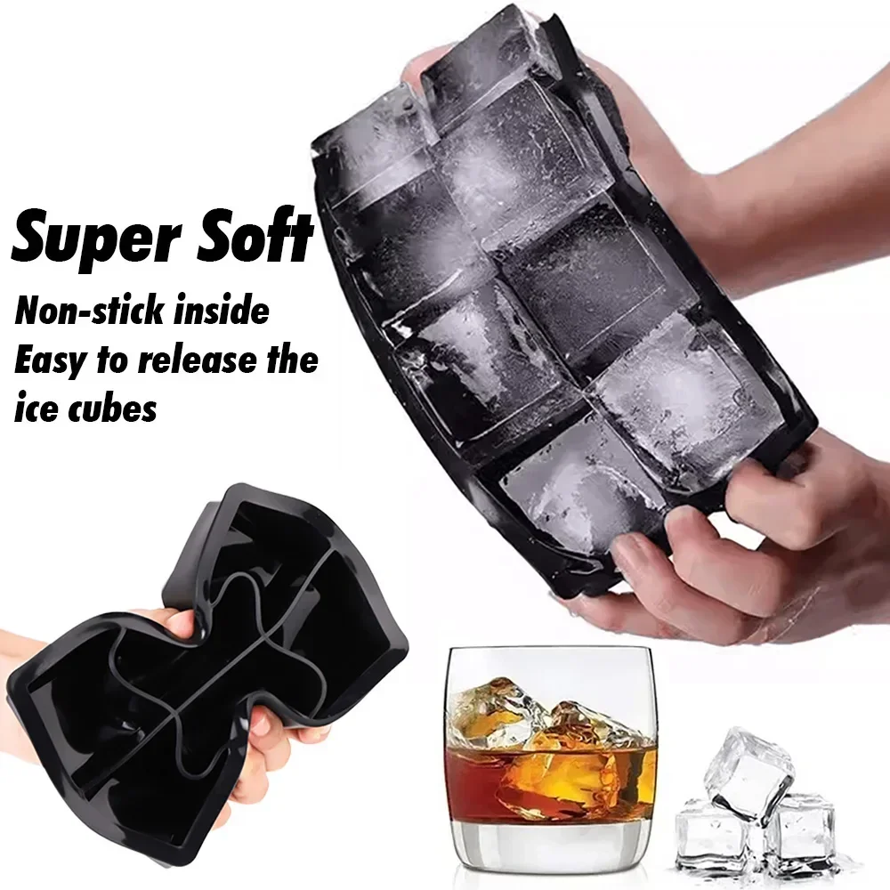 Plateau à glaçons en Silicone, moule de congélateur de boules de glace carré avec couvercle, 4/6/8 grilles pour whisky, Cocktail, café, accessoires 2