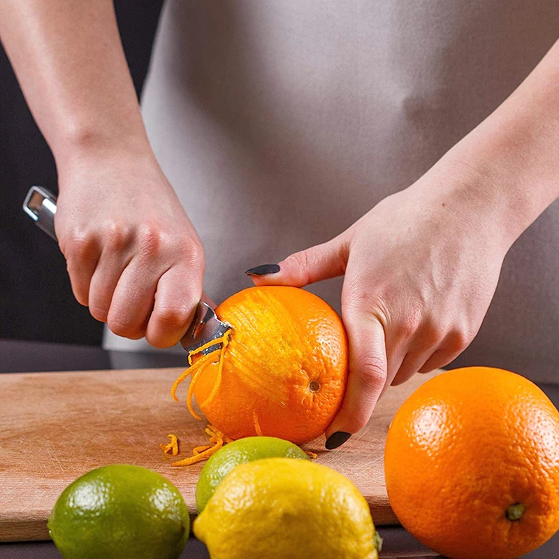 Râpe à citron en acier inoxydable avec couteau à canal et boucle de confrontation, gadgets de cuisine, chauffe-orange, râpe à fruits, couteau à éplucher 6