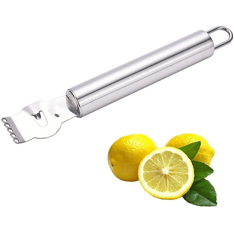Râpe à citron en acier inoxydable avec couteau à canal et boucle de confrontation, gadgets de cuisine, chauffe-orange, râpe à fruits, couteau à éplucher 2