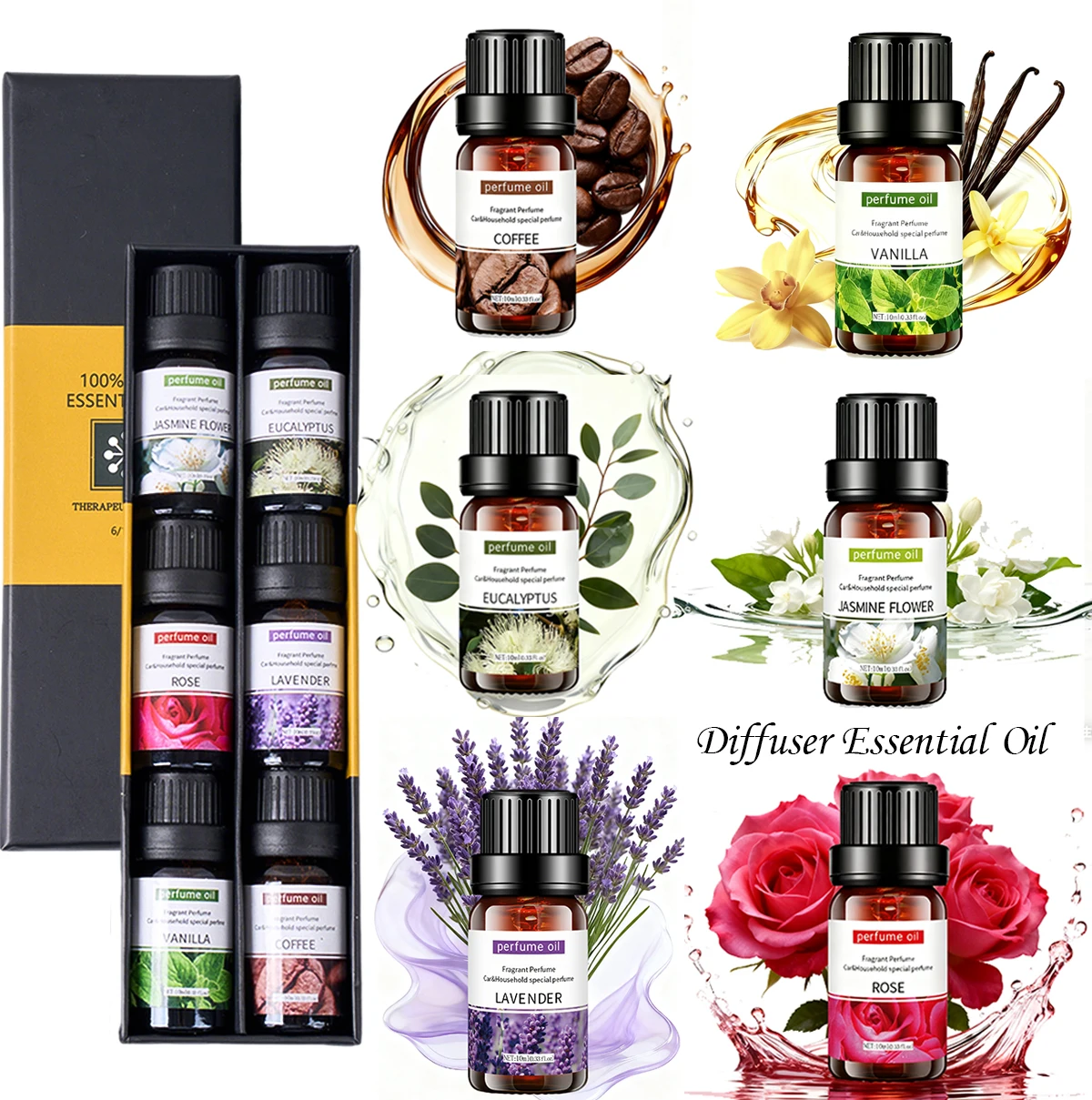 6 pièces/ensemble 10 ml/bouteille huile essentielle plante naturelle soluble dans l'eau aromathérapie humidificateur diffuseur intérieur huile de Massage bougie à monter soi-même 1
