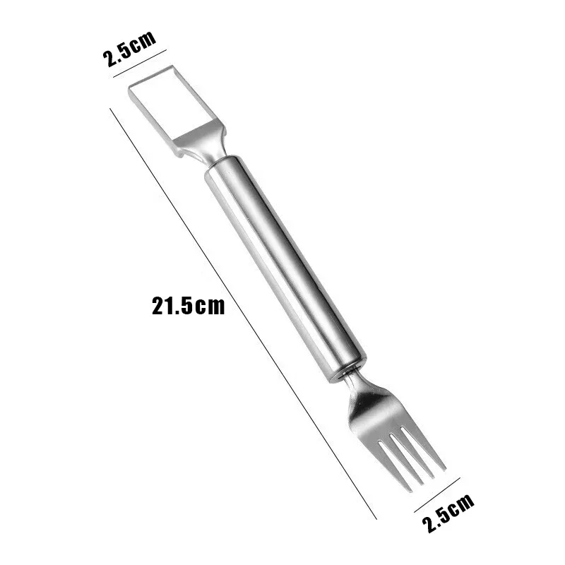 Coupe-fruits 2 en 1 en acier inoxydable, fourchette à pastèque à double tête, outil de trancheur pour Gadget de cuisine domestique, coupe-cube de Melon 6