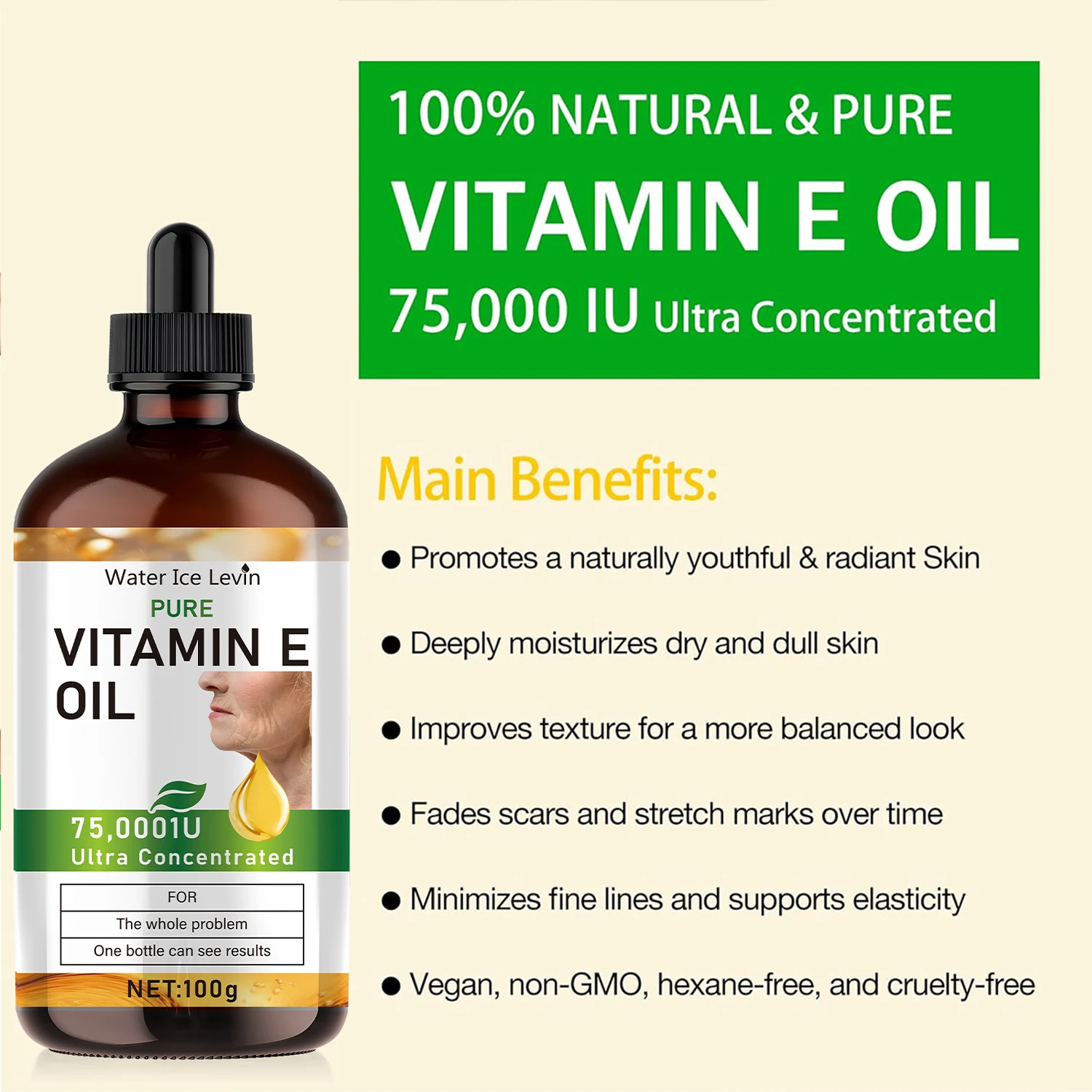 Huile essentielle naturelle de vitamine E, 100ml, pour Massage, soins de la peau, grattage, douche, visage, corps, ongles, cheveux, soins des cils universels 3