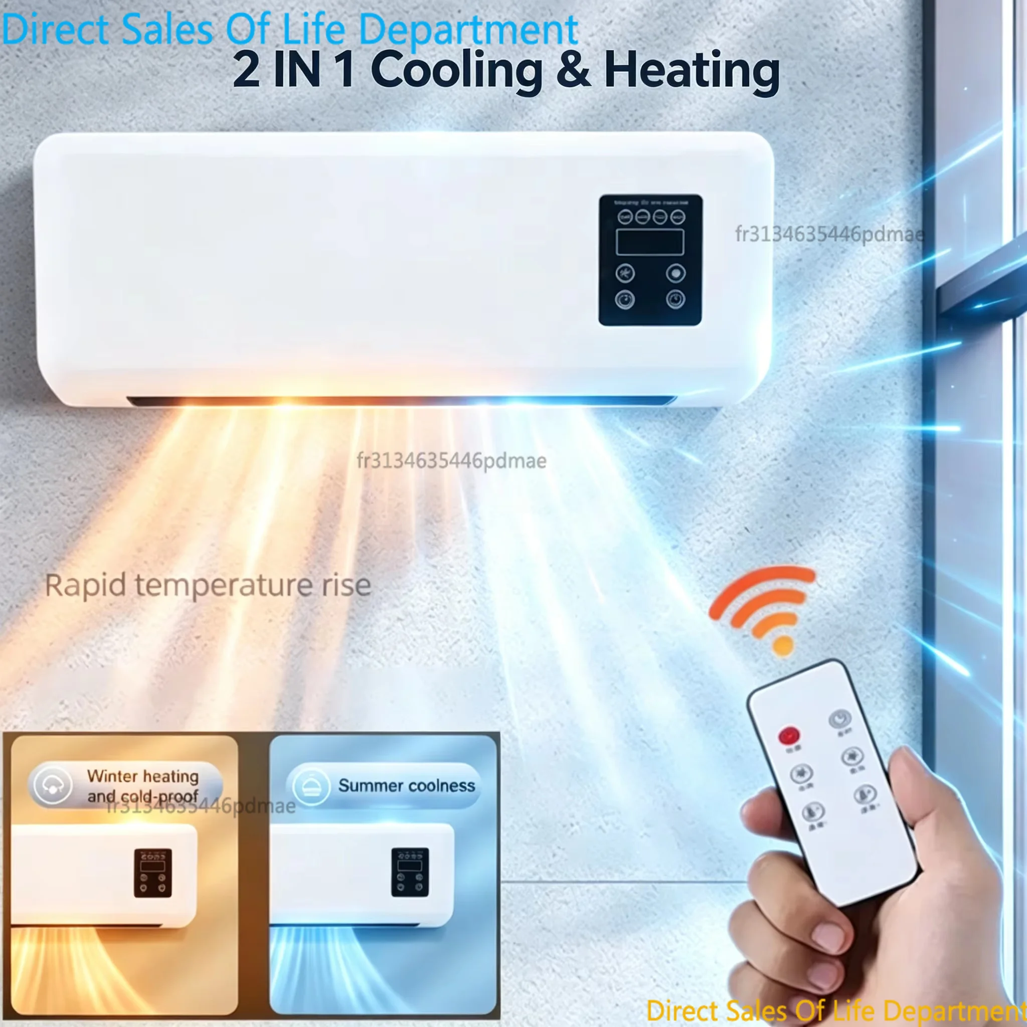 Ventilateur mural chaud et froid 2-en-1 de 1800W avec télécommande, refroidissement et chauffage rapides 2