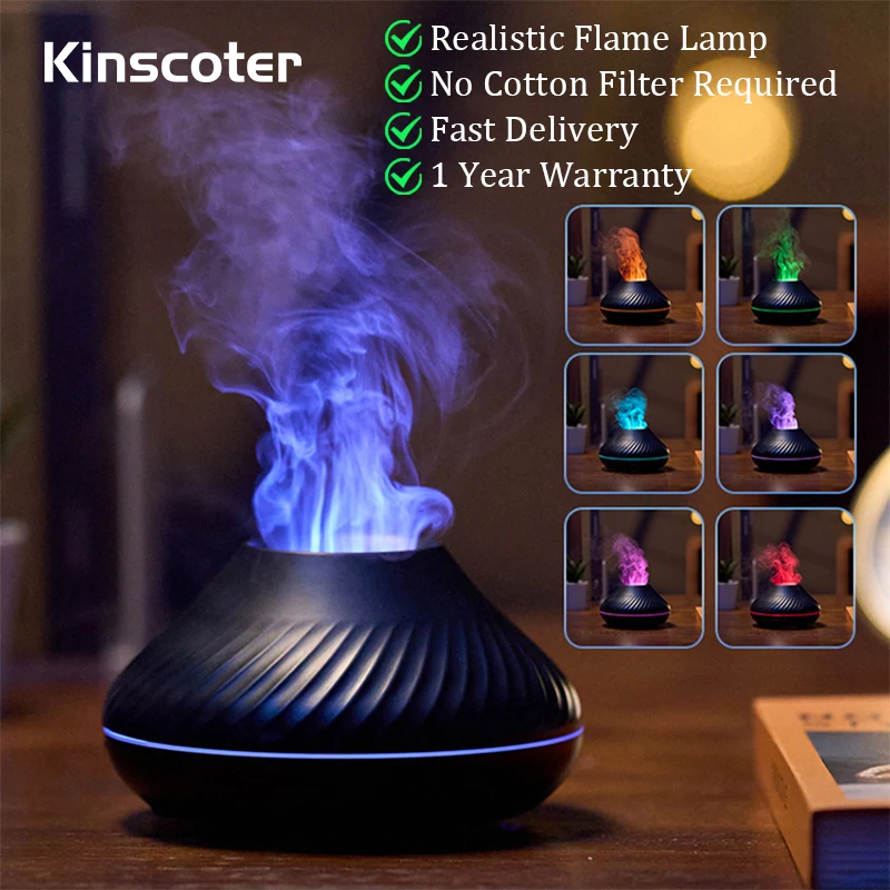 Kinscoter diffuseur d'arôme volcanique lampe à huile essentielle 130ml USB humidificateur d'air Portable avec veilleuse de flamme de couleur 3