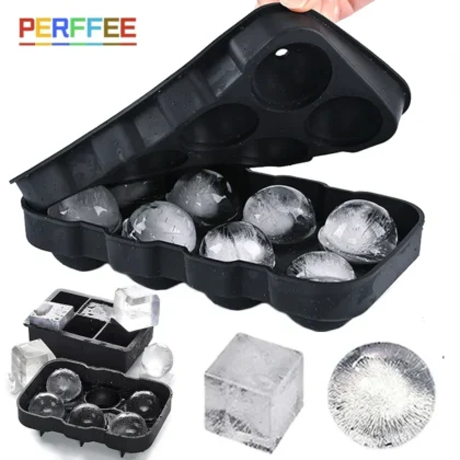 Plateau à glaçons en Silicone, moule de congélateur de boules de glace carré avec couvercle, 4/6/8 grilles pour whisky, Cocktail, café, accessoires 1