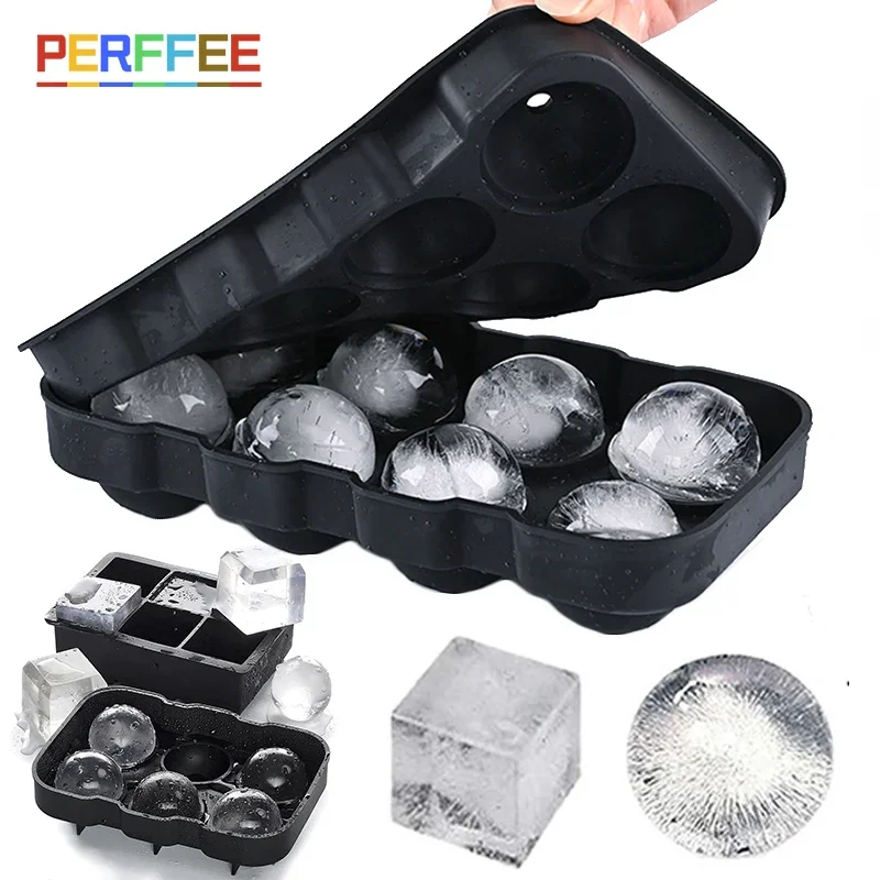 Plateau à glaçons en Silicone, moule de congélateur de boules de glace carré avec couvercle, 4/6/8 grilles pour whisky, Cocktail, café, accessoires 1
