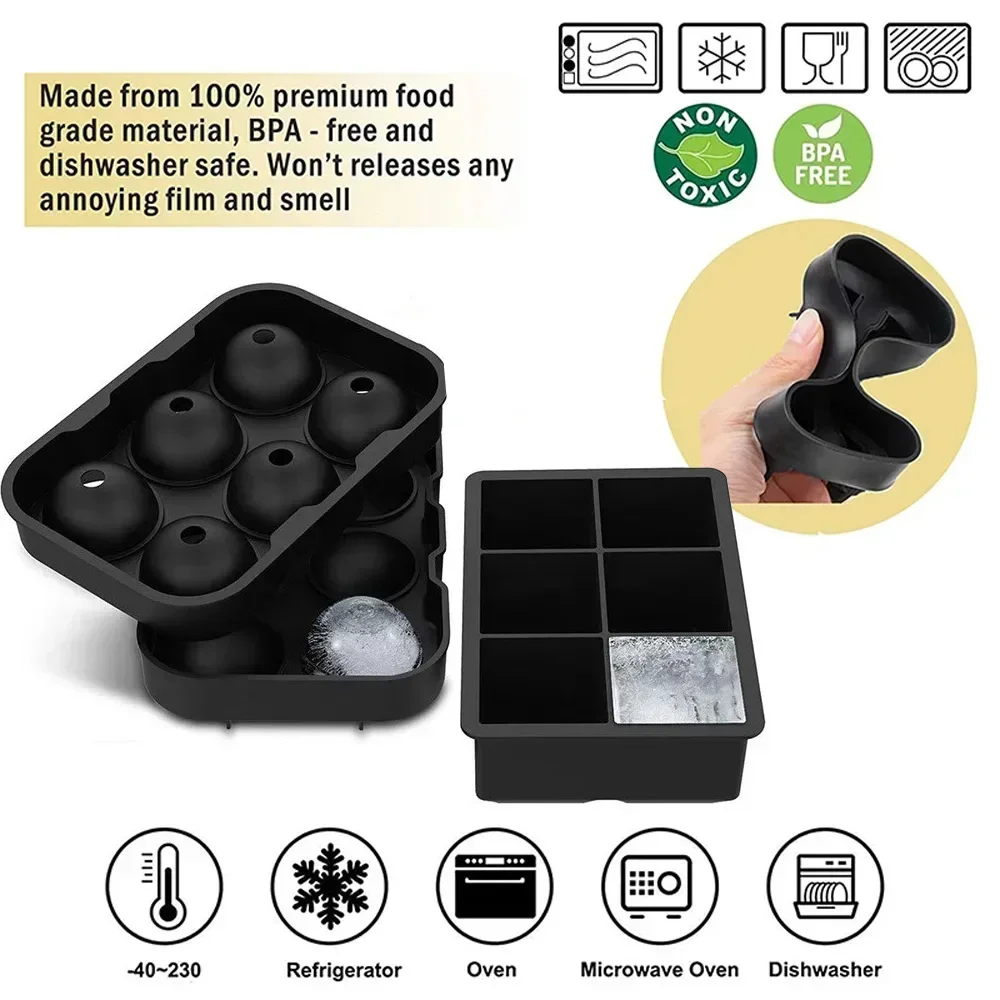 Plateau à glaçons en Silicone, moule de congélateur de boules de glace carré avec couvercle, 4/6/8 grilles pour whisky, Cocktail, café, accessoires 4