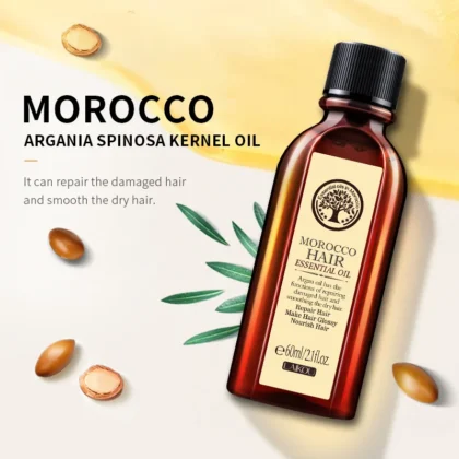 Huile essentielle d'argan Pure marocaine pour soins capillaires, 60ML, pour cheveux secs, produits de soins capillaires multifonctionnels pour femmes 2