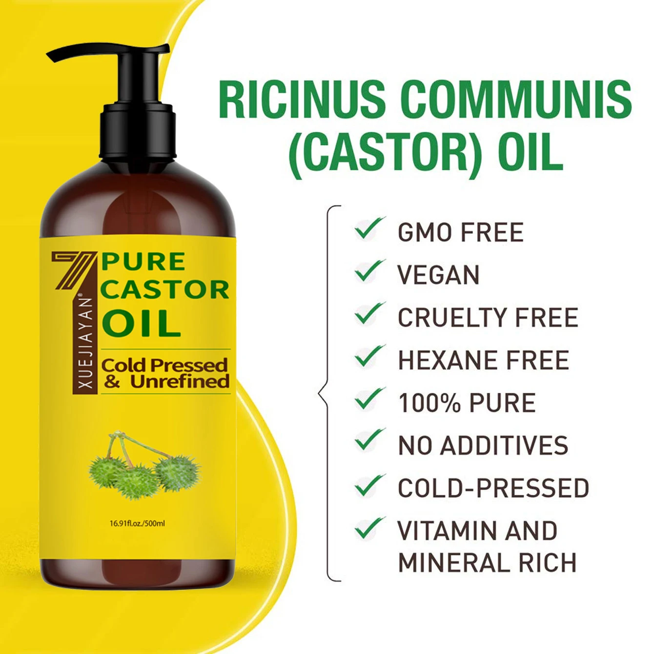Huile de ricin 100 % pure pour la croissance des cils et des sourcils - Huile transporteuse pour huiles essentielles, aromathérapie et massage 2