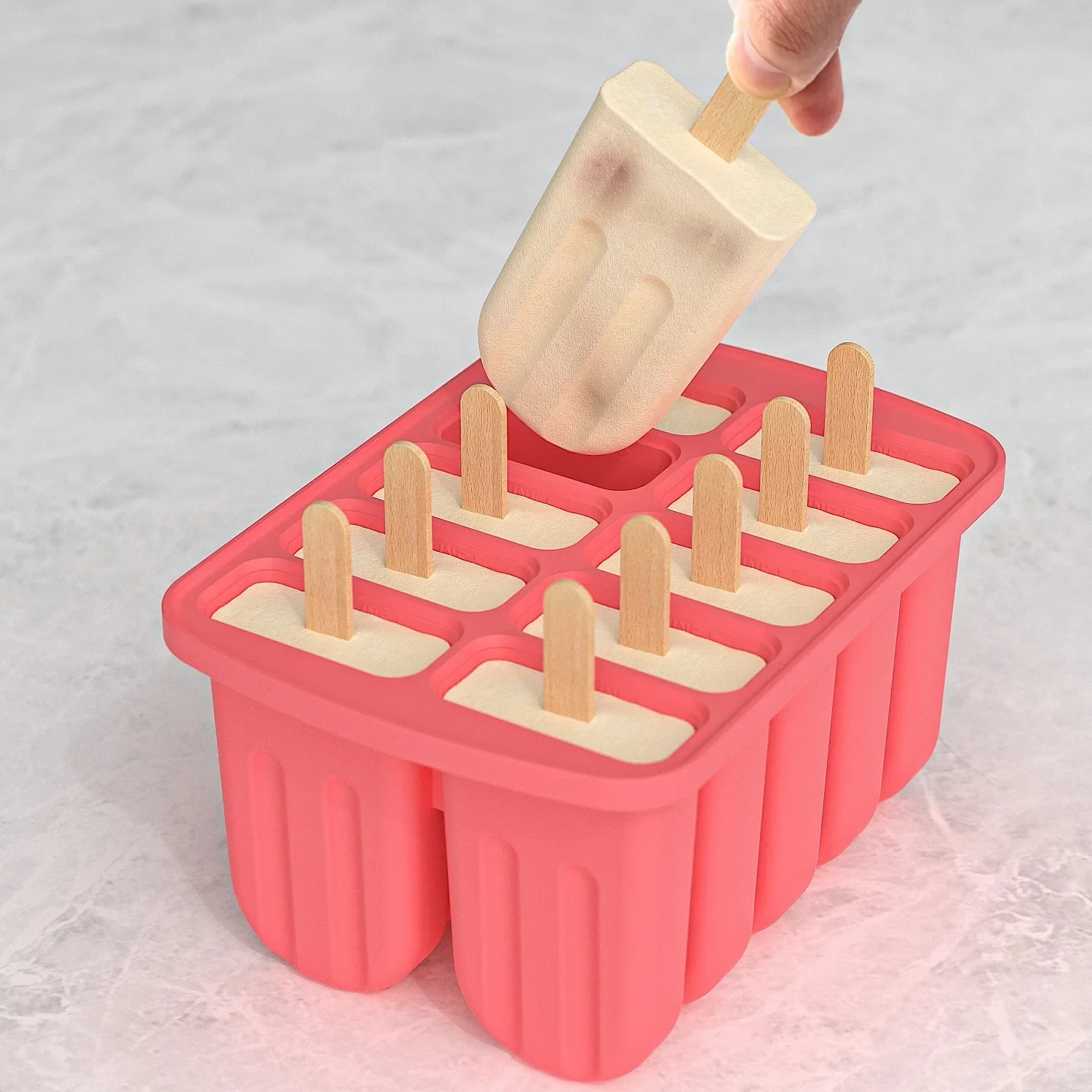 Moules à sucettes en Silicone à 10 cavités, grands moules à sucettes en Silicone, moule à glace avec 50 bâtons de Popsicle 4