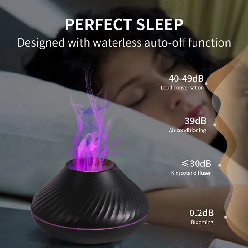 Kinscoter diffuseur d'arôme volcanique lampe à huile essentielle 130ml USB humidificateur d'air Portable avec veilleuse de flamme de couleur 2